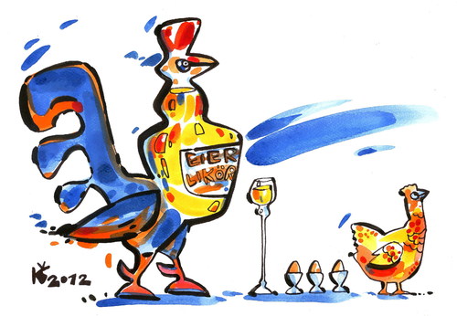 Cartoon: COWORKERS. MITARBEITER (medium) by Kestutis tagged coworkers,mitarbeiter,egg,ei,cock,hahn,hen,henne,eierlikör,liqueur