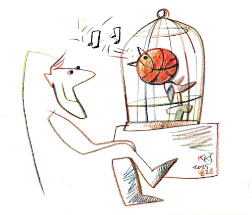 Cartoon: Daily life of a basketball fan (medium) by Kestutis tagged basketball,kestutis,lithuania,europe,ball,bird,sports,championship,life,eurobasket,fiba