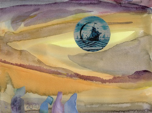 Cartoon: Desert sun (medium) by Kestutis tagged desert,sun,dada,watercolor,kestutis,lithuania