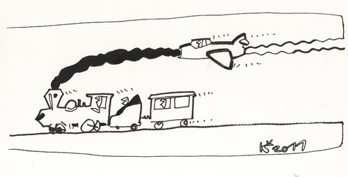 Cartoon: ECO SYMBIOSIS (medium) by Kestutis tagged zug,flugzeug,plane,train,ecology,simbiosis