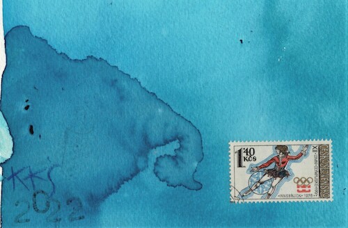 Cartoon: Figure skating. Love story (medium) by Kestutis tagged dada,postcard,figure,skating,philately,elephant,love,story,winter,sport,kestutis,lithuania