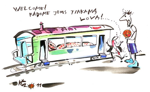 Cartoon: FOUND A BED FOR YOU! (medium) by Kestutis tagged lithuania,kestutis,bed,sleeper,pullman,sport,basketball