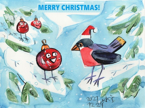 Cartoon: FROHE WEIHNACHTEN! (medium) by Kestutis tagged merry,christmas,frohe,winter,bird,weinachten,kestutis,lithuania