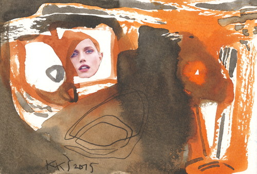 Cartoon: Girl and three birds (medium) by Kestutis tagged dada,postcard,kestutis,lithuania,girl,bird