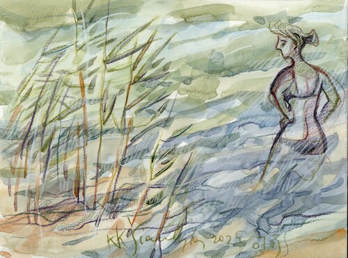 Cartoon: Girl in the lake (medium) by Kestutis tagged girl,lake,kestutis,lithuania,art,kunst,summer,watercolor,sketch
