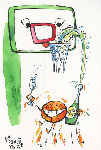 Cartoon: Good luck! (medium) by Kestutis tagged good,luck,fans,new,year,sports,humor,basketball,christmas,champagne,kestutis,lithuania