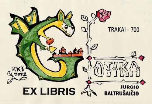 Cartoon: GOTHIC. Bookplate for J. Baltrus (medium) by Kestutis tagged gothic,exlibris,art,kunst,kestutis,lithuania,mittelalter