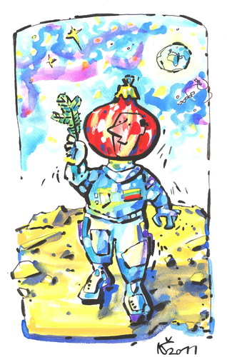 Cartoon: GREETINGS FROM MOON! (medium) by Kestutis tagged happy,greetings,mond,moon,year,new,cosmonaut,astronaut,space