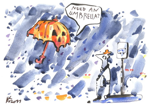 Cartoon: HALLOWEEN NIGHT (medium) by Kestutis tagged lithuania,siaulytis,kestutis,happening,pumpkin,rain,umbrella,night,halloween,adventure