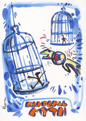 Cartoon: HANDBALL MYTH (medium) by Kestutis tagged goalkeeper,bird,ball,sport,myth,handball
