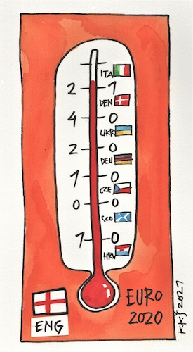 Cartoon: Hot football summer (medium) by Kestutis tagged hot,football,summer,soccer,england,italy,fans,thermometer,europameisterschaft,kestutis,lithuania,euro,uefa