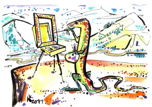 Cartoon: LIZARD ART (medium) by Kestutis tagged künstler,artist,eidechse,painter,maler