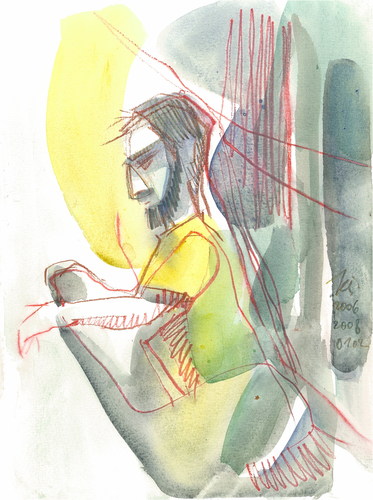 Cartoon: Man with bagpipes (medium) by Kestutis tagged sketch,watercolor,music,kestutis,lithuania