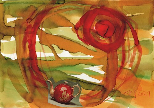 Cartoon: Mirage from a teapot (medium) by Kestutis tagged mirage,tea,dada,aqua,kestutis,lithuania