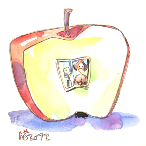 Cartoon: Montmartre apple (medium) by Kestutis tagged apple,art,kunst,lithuania,siaulytis,kestutis,künstler,woman,man,montmartre