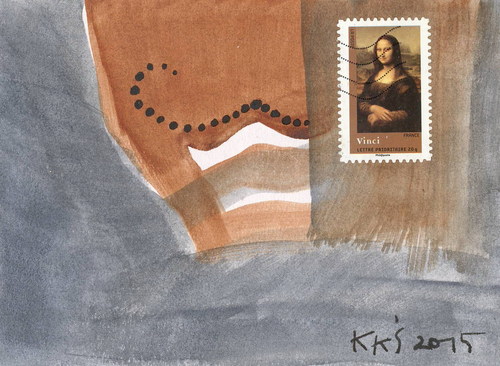 Cartoon: Mustache. DADA Postcard (medium) by Kestutis tagged mustache,dada,postcard,painting,smile,art,kunst,kestutis,lithuania,dadaism,mona,lisa,leonardo,vinci