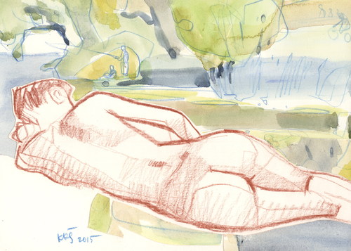 Cartoon: Near the pond (medium) by Kestutis tagged sketch,kestutis,lithuania,nature
