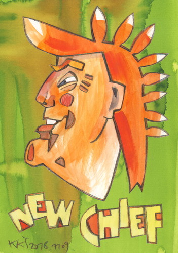 Cartoon: New chief Trump (medium) by Kestutis tagged chief,donald,trump,election,president,dada,watercolor,victory,kestutis,lithuania,indian