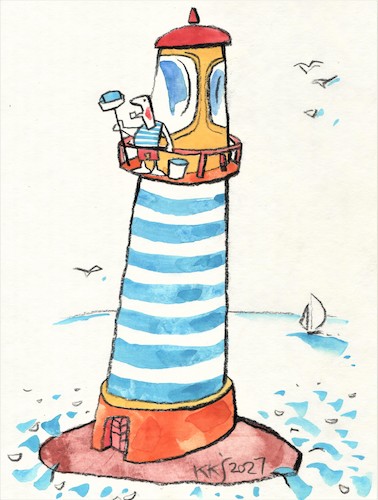 Cartoon: Nice day Schöner Tag (medium) by Kestutis tagged nice,day,schöner,tag,sea,pirate,sailor,kestutis,lithuania,matrose,lighthouse,meer,leuchtturm