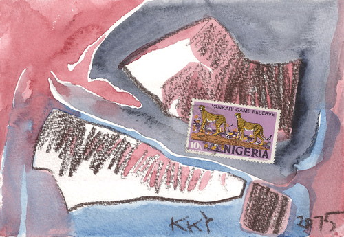 Cartoon: Nigeria. Night (medium) by Kestutis tagged dada,postcard,kestutis,lithuania,nigeria,night,africa