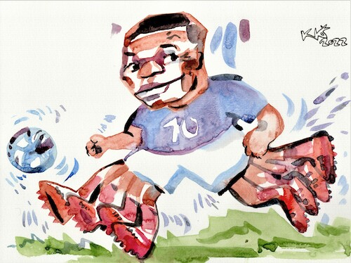 Cartoon: Octopus Kylian Mbappe (medium) by Kestutis tagged octopus,kestutis,lithuania,mbappe,football,soccer,world,cuo,qatar,fifa,2022