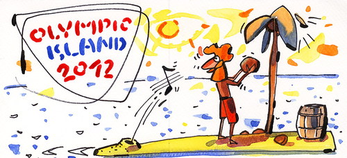 Cartoon: OLYMPIC ISLAND. Friday (medium) by Kestutis tagged marmot,basketball,referee,prairie,olympic,desert,sport,lithuania,siaulytis,kestutis,insel,strip,dog,comic,comics,card,yellow,red,soccer,football,summer,2012,london,friday,island