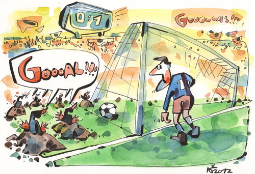 Cartoon: OWNERS OF A FOOTBALL FIELD (medium) by Kestutis tagged goalkeeper,football,soccer,fußball,animal,mole,fan,maulwurf