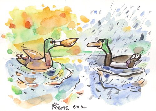 Cartoon: PINSELENTE. BRUSH DUCK (medium) by Kestutis tagged kunst,art,watercolor,aquarell,sunshine,mood,depression,lithuania,siaulytis,kestutis,farbe,color,vogel,bird,ornithology,pinsel,brush,optimist,duck,ente,autumn,herbst