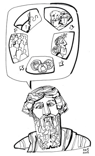 Cartoon: PLATON (medium) by Kestutis tagged platon,ideas,book,tyranny,democracy,philosopher,person,policy,portrait,kestutis,vilnius,lithuania,oligarchy,timocracy,bubble,aristocracy