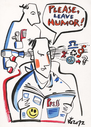 Cartoon: PRESS AND HUMOR (medium) by Kestutis tagged symbol,humor,press,sign,icon,frisiersalon,hairdresser,cartoon,newspaper