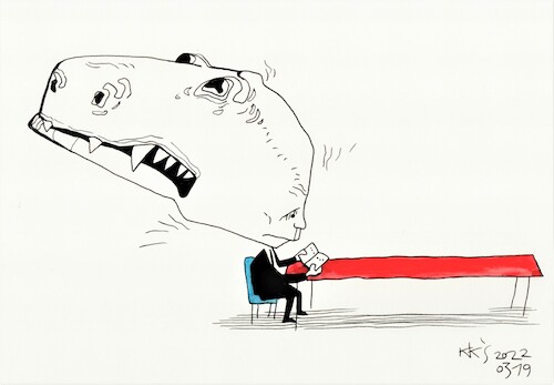 Cartoon: Putin - the thinker (medium) by Kestutis tagged war,russia,russland,ukraine,kestutis,lithuania