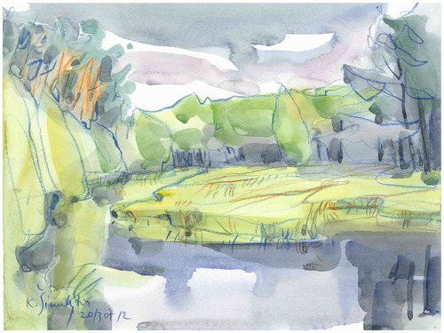 Cartoon: Rainy day (medium) by Kestutis tagged watercolor,landscape,sketch,rain,aquarellskizze,kestutis,lithuania,new,year