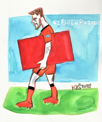 Cartoon: SADNESS (medium) by Kestutis tagged europameisterschaft,euro,uefa,netherlands,czech,republic,sadness,red,card,kestutis,lithuania,fans,football,soccer,footie,spiel,sport,ball