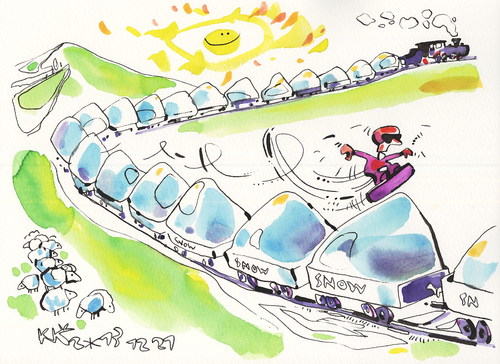 Cartoon: Snowboarding. Snow train (medium) by Kestutis tagged snowboarding,snow,train,winter,olympic,sports,sochi,2014,kestutis,lithuania