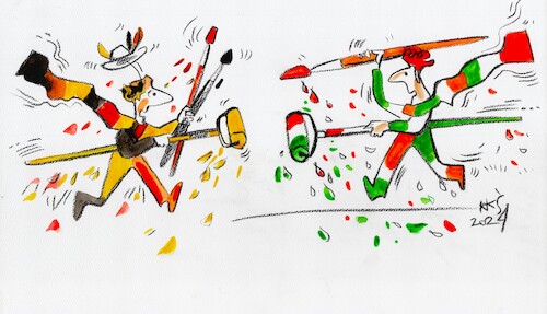 Cartoon: Soccer fans tournament (medium) by Kestutis tagged soccer,sport,basketball,brush,fan,color,fußball,football,uefa,germany,euro2024,kestutis,lithuania
