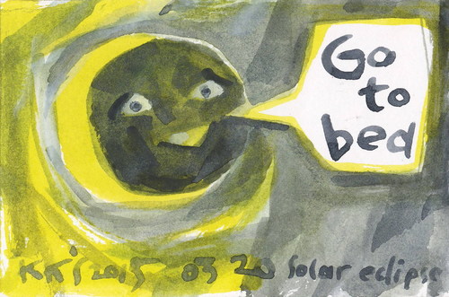 Cartoon: Solar eclipse (medium) by Kestutis tagged lithuania,kestutis,astronomy,moon,postcard,dada,eclipse,solar,bed