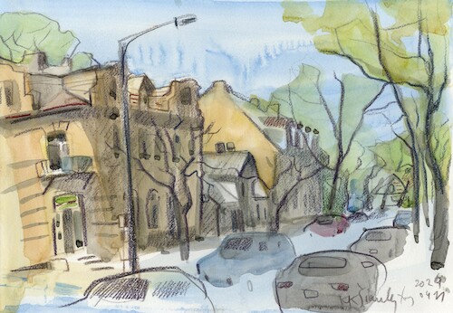 Cartoon: Spring came to the city (medium) by Kestutis tagged vilnius,city,aquarell,spring,watercolor,kestutis,lithuania