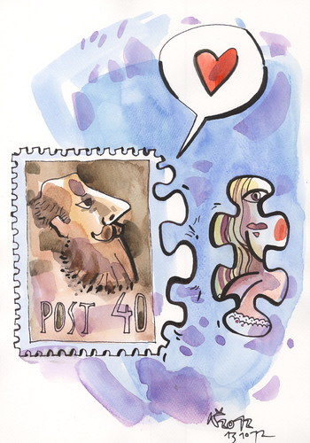 Cartoon: Stamp and Puzzle (medium) by Kestutis tagged kestutis,puzzle,stamp,adventure