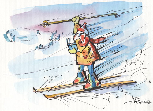 Cartoon: SUBWAY PASSENGER SKILLS (medium) by Kestutis tagged subway,book,buch,kestutis,winter,sport,snow,ski,passenger,bahn