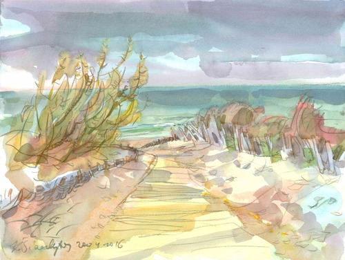 Cartoon: The path to the sea. Palanga (medium) by Kestutis tagged sea,watercolor,meer,aquarell,kestutis,siaulytis,lithuania,ostsee,the