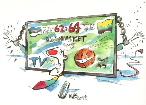 Cartoon: TV - suffering fans (medium) by Kestutis tagged tv,kestutis,lithuania,estonia,basketball,eurobasket