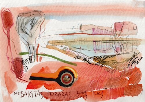 Cartoon: Unfinished landscape (medium) by Kestutis tagged dada,watercolor,landscape,kestutis,lithuania