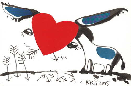 Cartoon: Valentines Day. DADA Postcard (medium) by Kestutis tagged woman,man,lithuania,kestutis,lieben,love,post,kunst,art,postcard,dada,heart,day,valentinstag,valentines,donkey