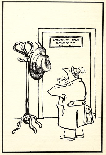 Cartoon: VISITOR (medium) by Kestutis tagged visitor,hat,office,kestutis,siaulytis,lithuania,sluota