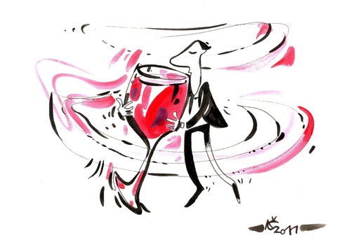 Cartoon: WINE WHIRL (medium) by Kestutis tagged wine,dance,cup,glass