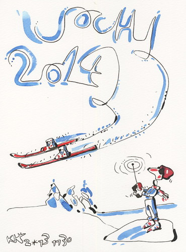 Cartoon: Winter Olympic. Freestyle skiing (medium) by Kestutis tagged freestyle,skiing,winter,sports,olympic,sochi,2014,kestutis,lithuania