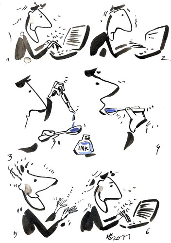Cartoon: WRITER (medium) by Kestutis tagged happening,adventure,spoon,nerve,activity,siaulytis,kestutis,tinte,vim,will,energy,book,novel,vitality,writer,ink,creativity,computer