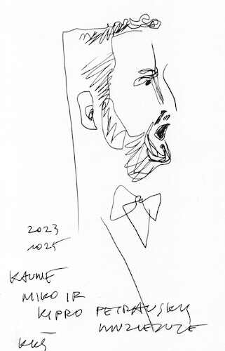 Cartoon: A performance in a museum (medium) by Kestutis tagged sketch,actor,singer,kestutis,lithuania,museum,pianist