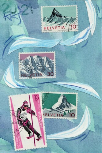 Cartoon: Alpine skiing. Slalom (medium) by Kestutis tagged slalom,downhill,skiing,winter,sport,kestutis,lithuania,dada,postcard