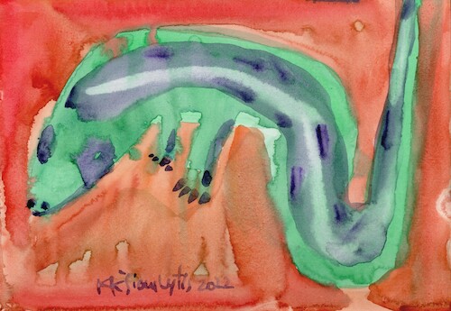 Cartoon: Beaver and lizard (medium) by Kestutis tagged animal,beaver,lizard,dada,watercolor,art,kunst,kestutis,lithuania